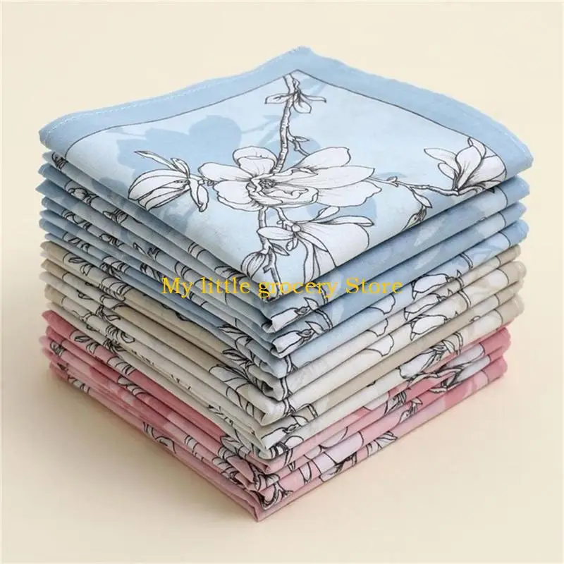 D5BD 1PC Women Hankies Printing Flower Hanky Florals Cotton Handkerchief Reusable Sweat Bandana