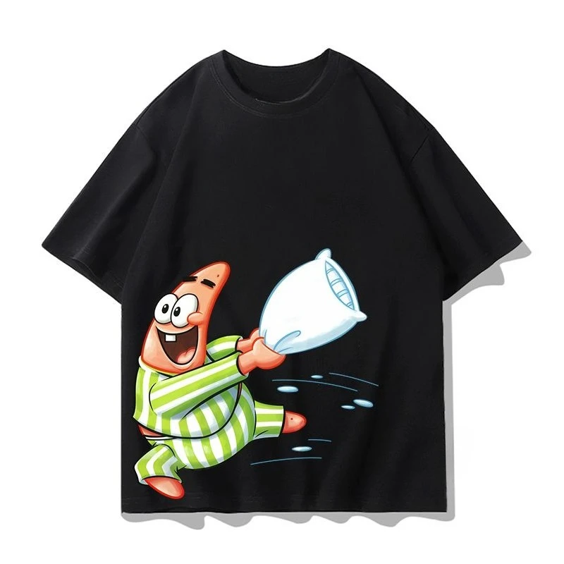 SpongeBob SquarePants Patrick Star Anime Printed T-shirt Large Cotton Short Sleeve Card Harajuku Boys and Girls Street Wear
