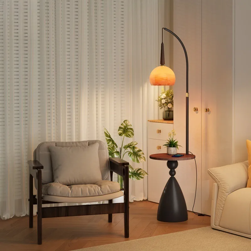 

French medieval floor lamp, high-end bedroom, living room, shelf next to sofa, integrated atmosphere desk lamp