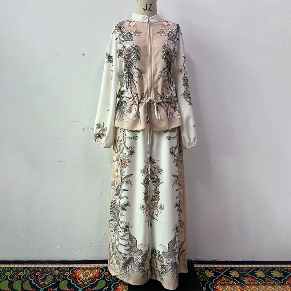 African Suit Women Temperament Two Piece Sets Top Sashes Straight Wide Leg Pants Outfits Dashiki 2024 Africa Elegant Ensemble