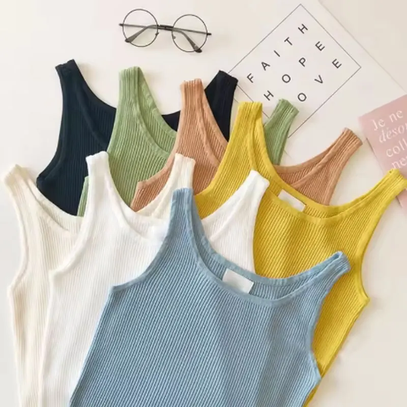 

Summer Knit Vest Top Sexy Sleeveless O Neck Women Camisole Pure Color T-shirt Solid Color Slim Tank Top Chic Top