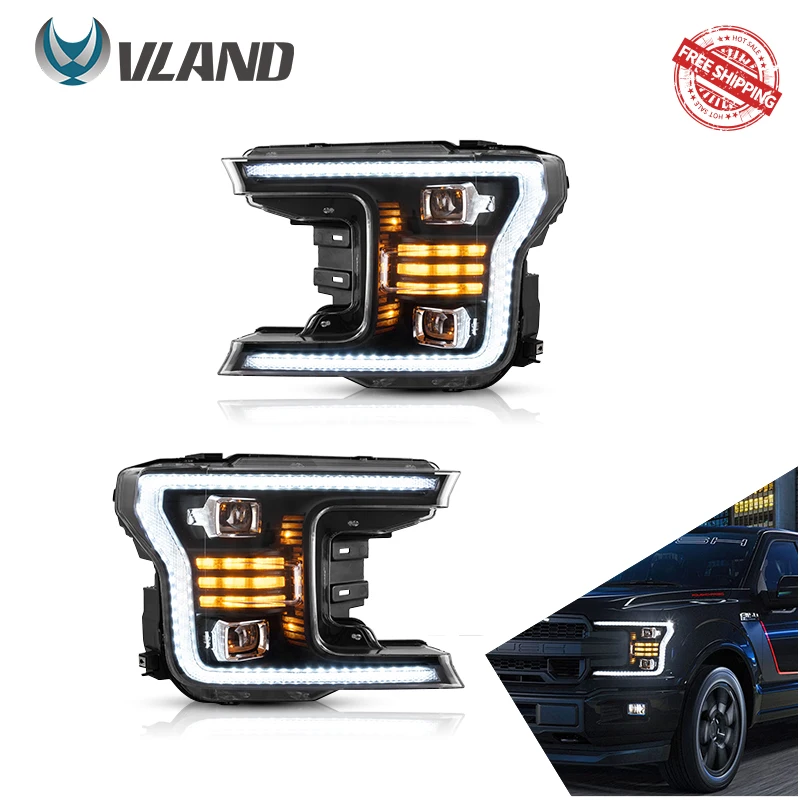 VLAND Car Accessories Head Lamp FOR FORD F150 FULL LED HEADLIGHTS 2018-2020 LED Headlight R57 Cooper DRL LED Projector Beam