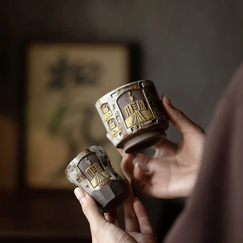 Burnt Dunhuang Master Cup Chen Renhui Hand Made Small Tea Cup Sample Tea Cup Single Cup Retro Kung Fu Tea Set Gift Box