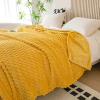 Soft Warm Fluffy Yellow Plaid Solid Blanket Throw Blanket Sofa Cover Milk Velvet Bedspread Bed for Adults Kids Pet Home Textile