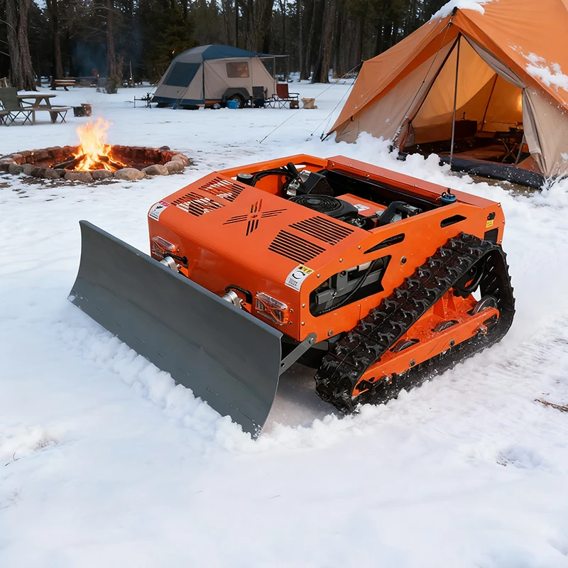 Remote Control Crawler Mowing Machine SAAO with Snow Plow Attachment for Tall Grass Cutting and Winter Snow Removal