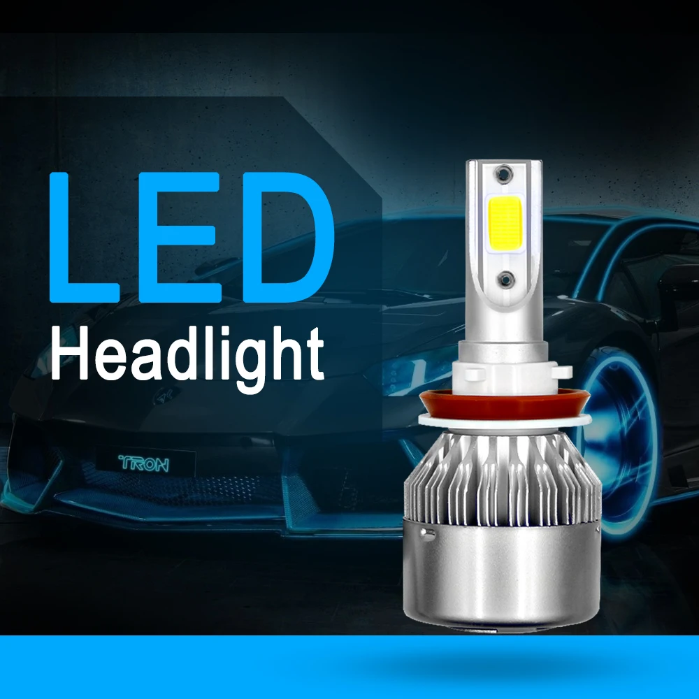 Two pieces LED H1 H3 H7 H4 H13 H11 9004 880 9007 Auto S2 Car Headlight Bulbs 72W 8000LM 6500K for 9V to 36V 200M lighting range