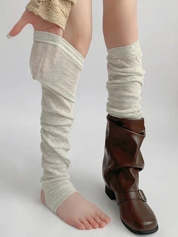 Calcetines de mujer para primavera y verano, calentadores de piernas estilo ballet, calcetines blancos fruncidos, calcetines hasta la pantorrilla, cubrepiernas largos y sueltos informales