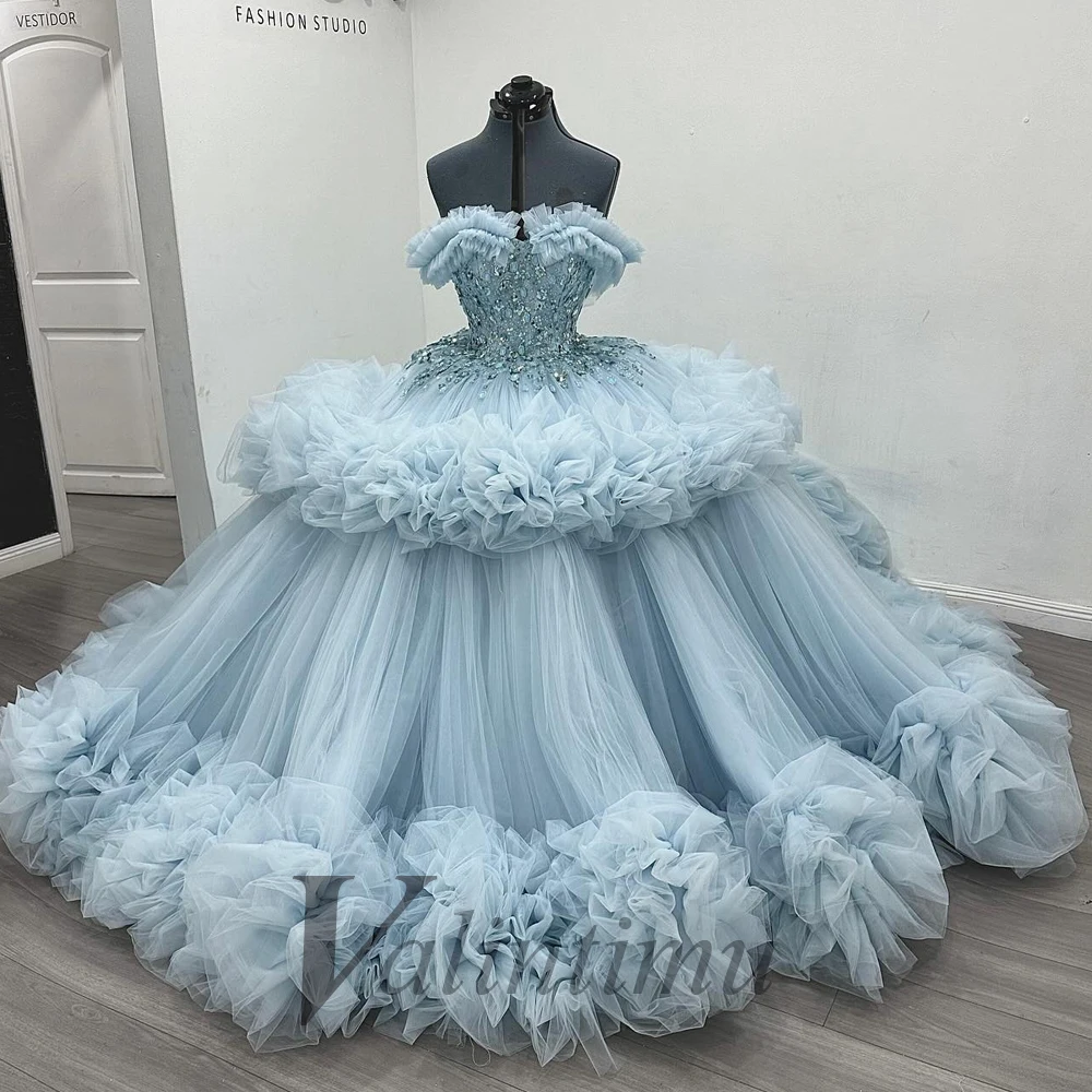فستان Valintimu Breathtaking Ruched Quinceanera للفتيات تول أحجار الراين ذيل محكمة رداء Quinceanera Rouge مخصص #1
