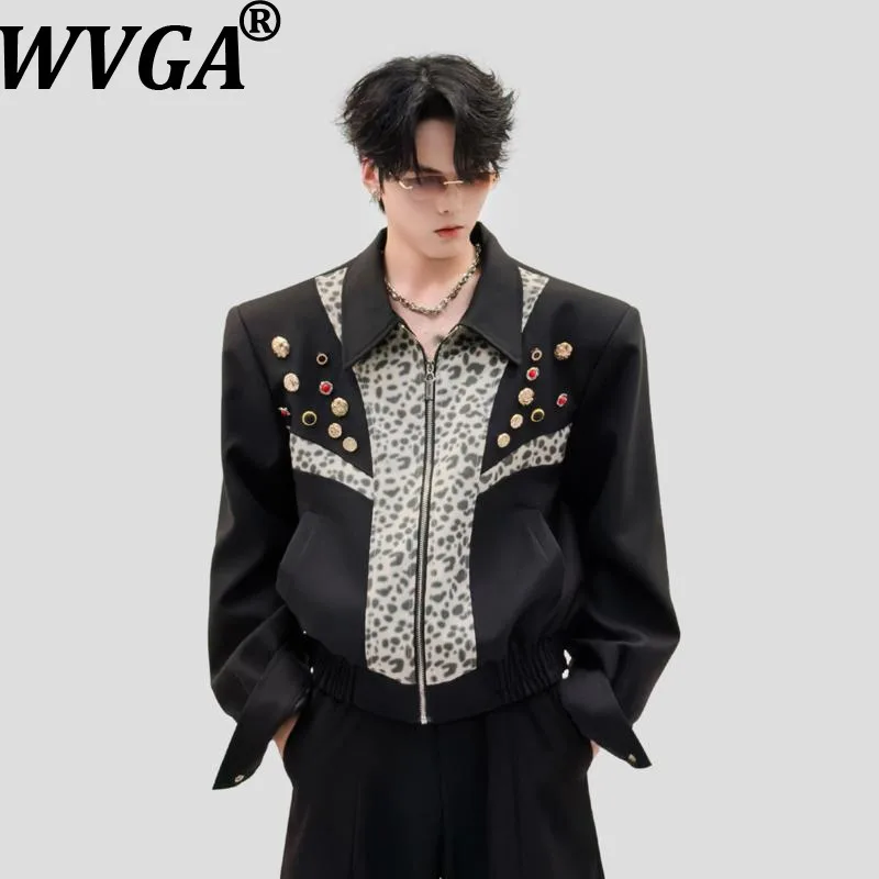 WVGA Spring Autumn New Men American Retro Print Patchwork Metal Button Trendy Short Jacket Niche Stand-up Collar Coat Ins W27620
