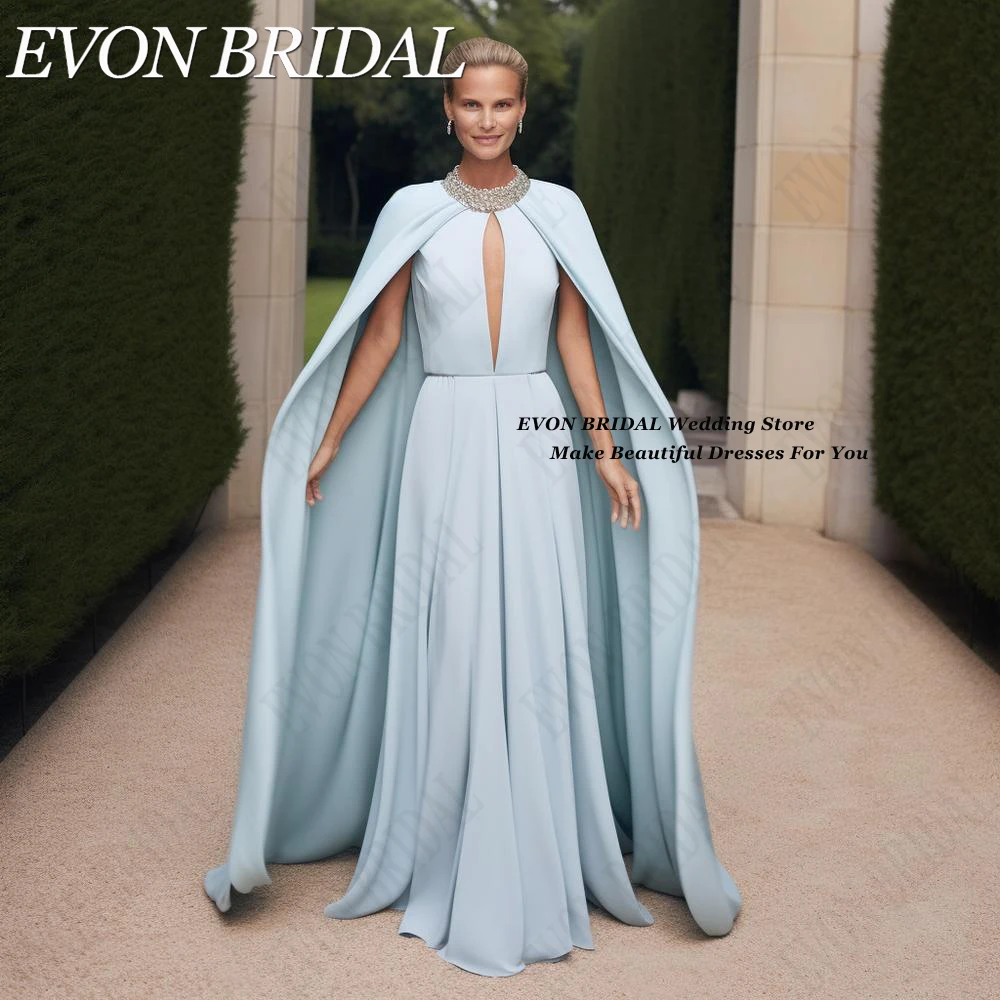 EVON BRIDAL Soft Satin Long Evening Gowns With Shawl Sleeves sukienki wieczorowe Cut-out Sexy Celebrity Red Carpet Dress 2024