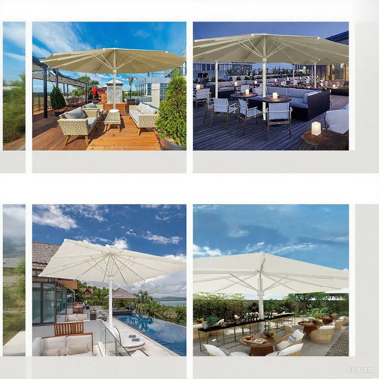 Villa hotel large outdoor parasol commercial aluminum alloy central column imperial umbrella with light strip square project umb