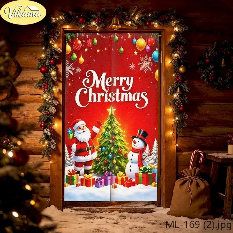 VIKAMA Santa Chimney & Snow Door Curtain, 6 Designs, Polyester Noren Doorway Cover for Home