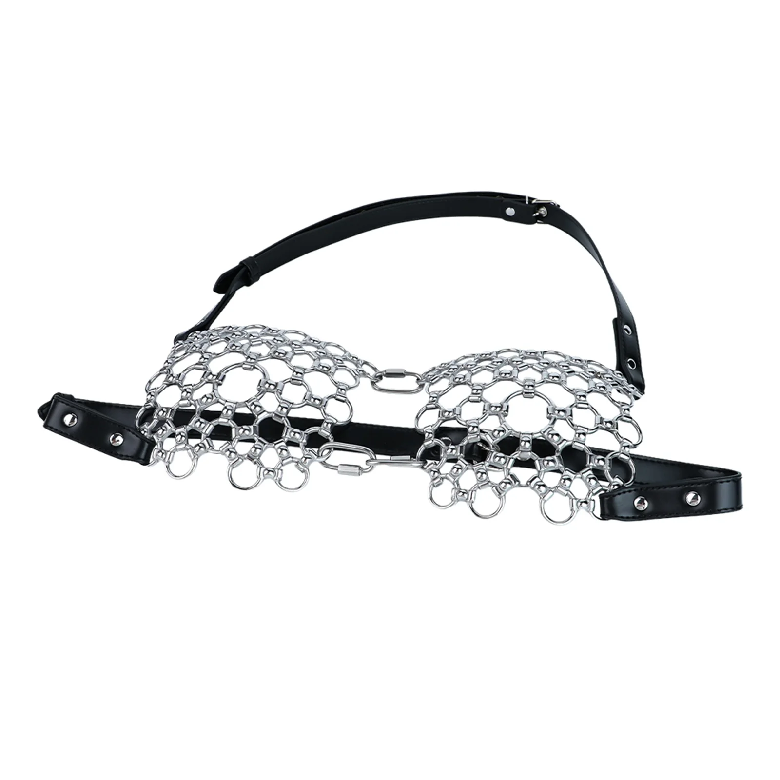 LEZEE Stainless Steel Mesh Bra Harness For Women Leather Belt Bondage Restraint Chest Lingerie Underwear Adult BDSM Sex Toys view 6