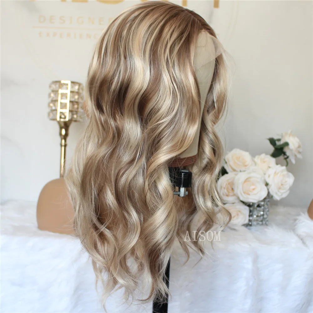 Loose Wave Synthetic Lace Wig Highlight Blonde Natural Wave 13x4 Lace Front Wig for Women Pre Plucked Daily Use