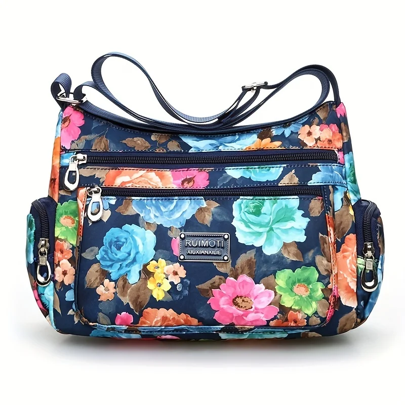 Color Flower Pattern Crossbody Bag, Casual Nylon Messenger Bag, Versatile Shoulder Bag For Women