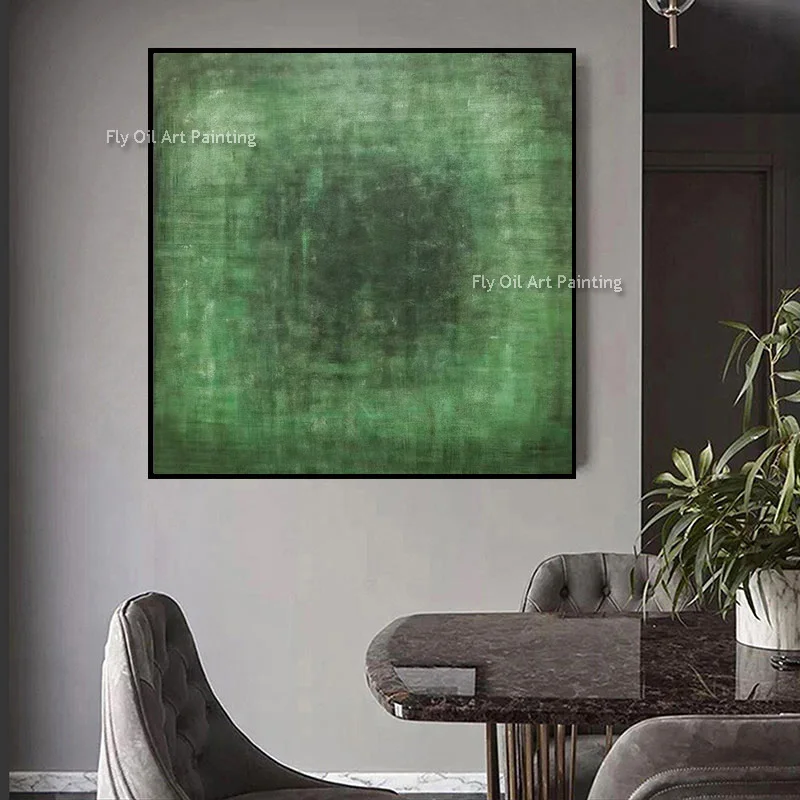 Simple Special Design Green Black Oil Painting On Canvas New Original Yellow Brown Texture Thick Wall Art Decor Items Large Artw