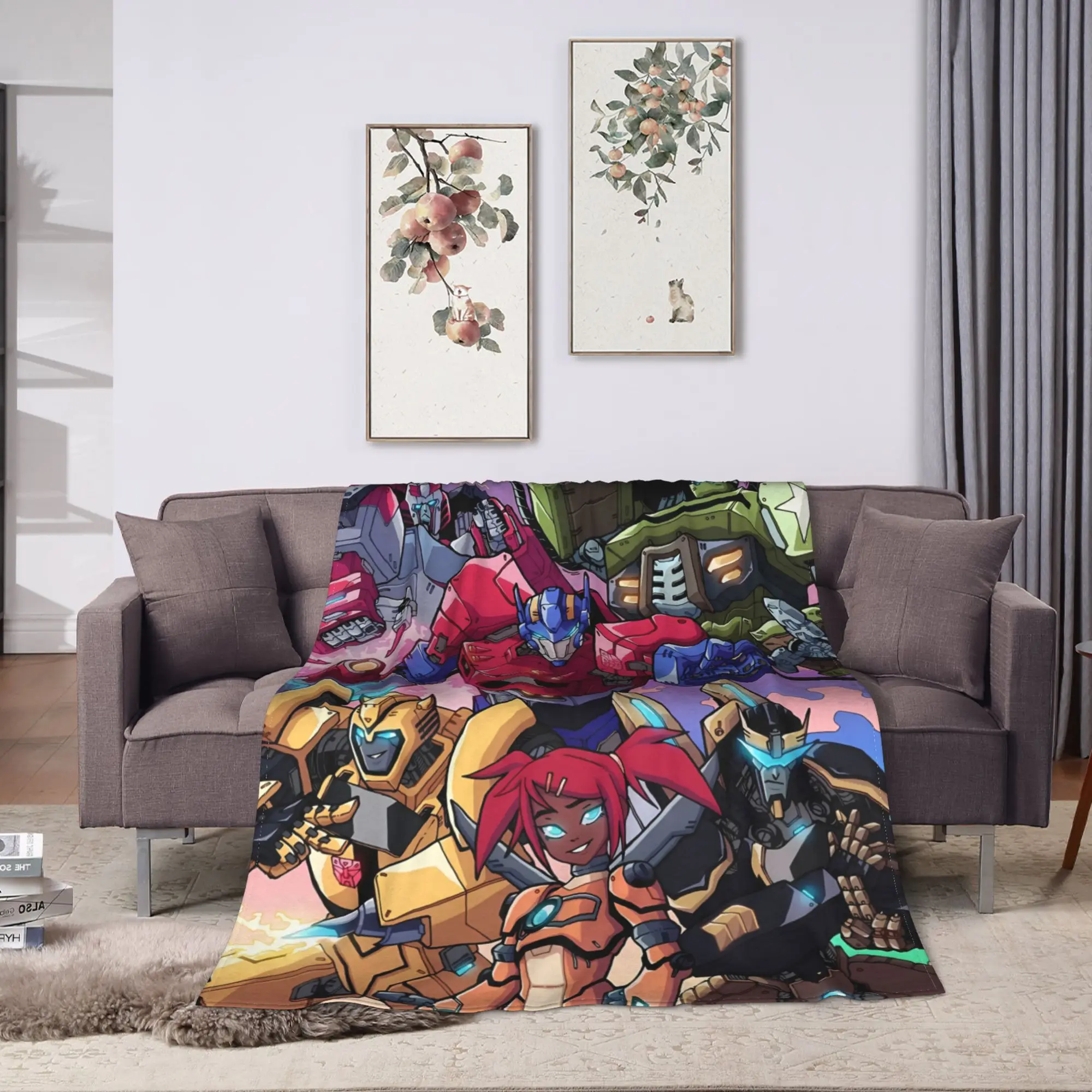 Transformered Cartoon Flannel Blanket  Warm Soft Bedding Throws for Couch Bed Airplane Travel Print Bedspread Sofa Bed Cover