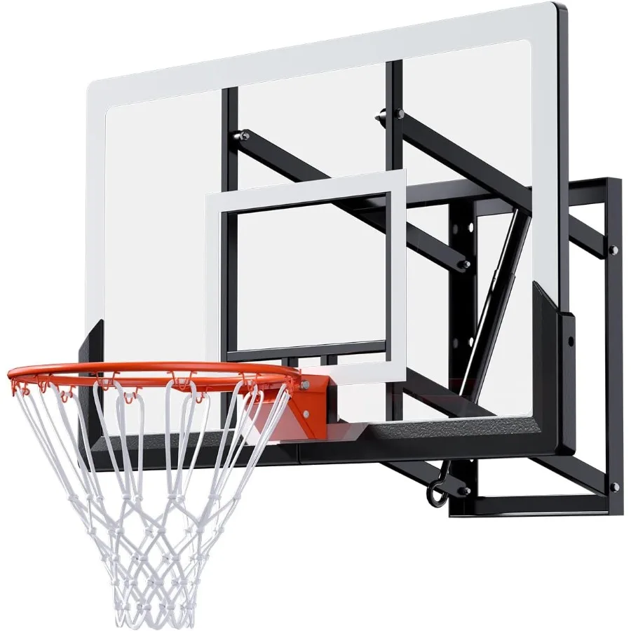 

Wall Mounted Basketball Hoop for Outdoor and Indoor Use with 52 Inch Polycarbonate Backboard 7.5 to 10 Feet Adjustable Height B
