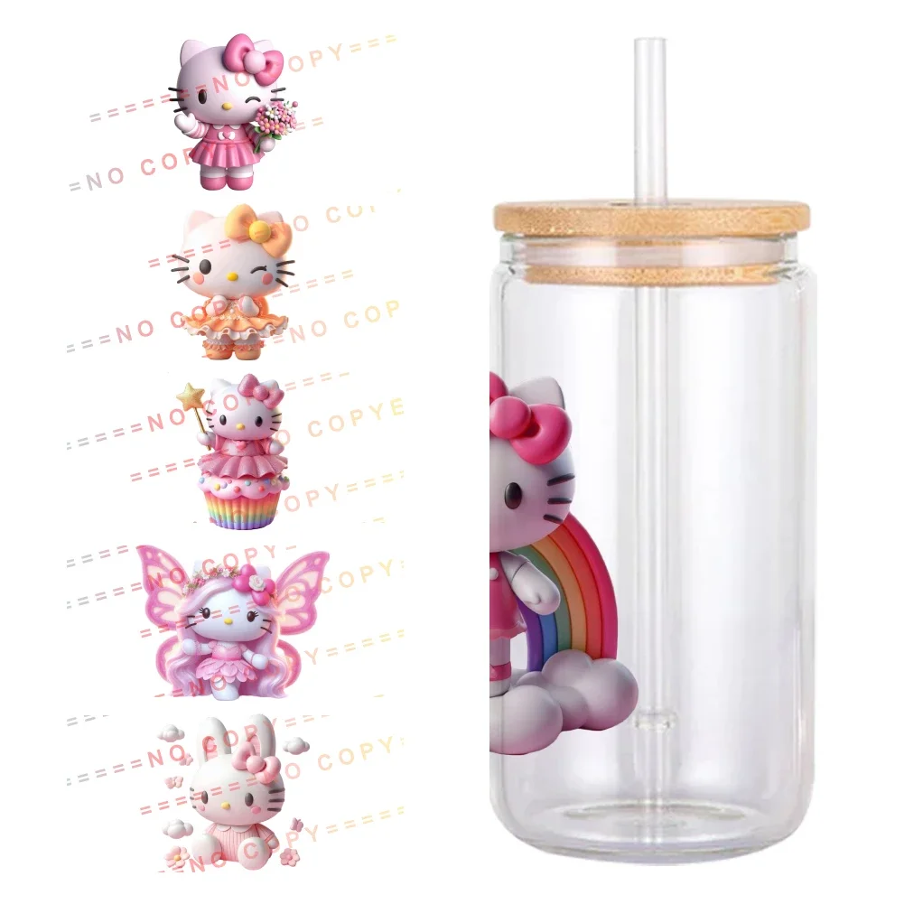 11x12cm Sanrio Cartoon Hello Kitty Dolls Pattern UV DTF Waterproof Transfers Decals For 16oz Glass Cup Wrap Stickers