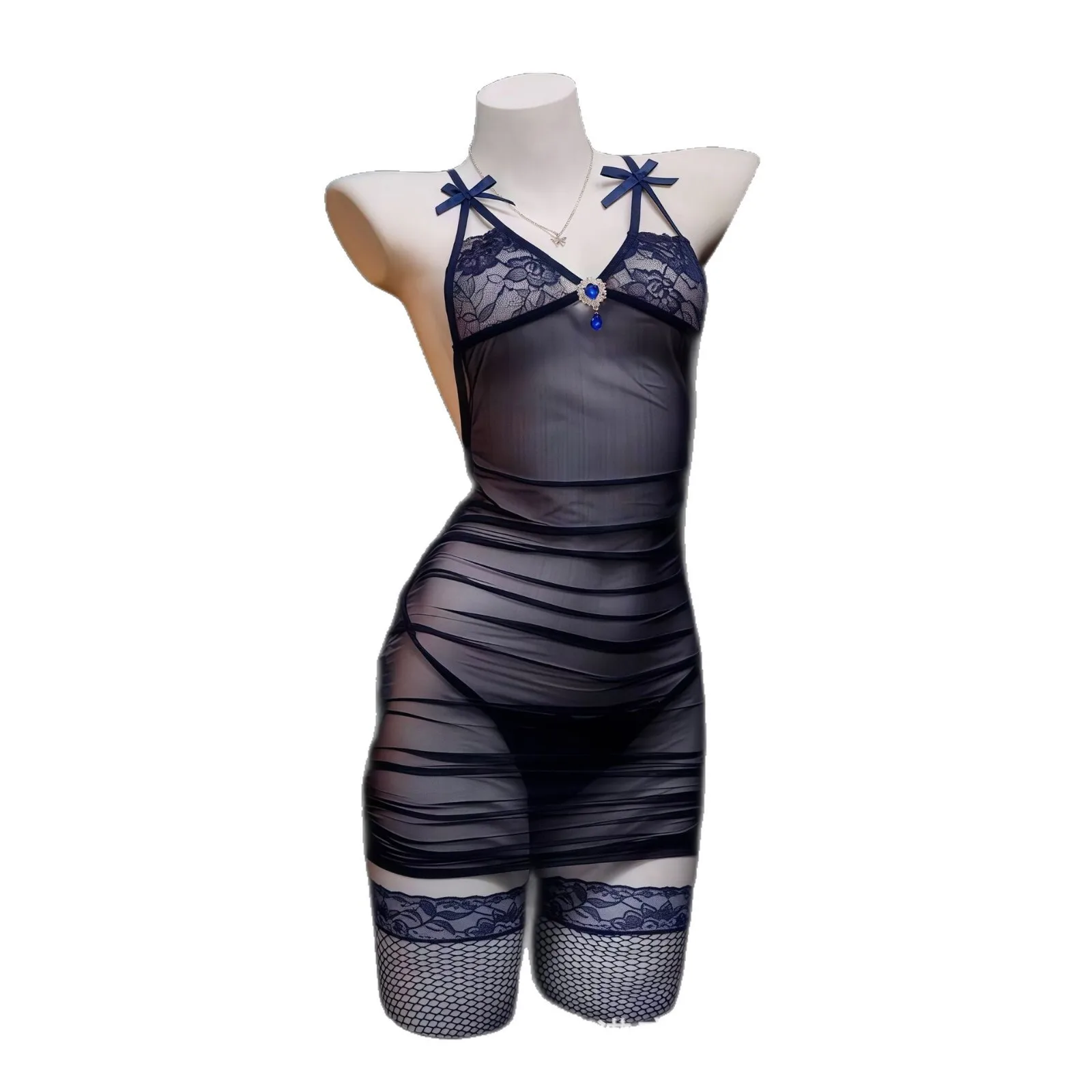 

Deeply Seductive Pure Desire Sexy Lace Strapless Body-hugging Nightdress Backless Alluring Transparent Dress Pure Desire MCK0