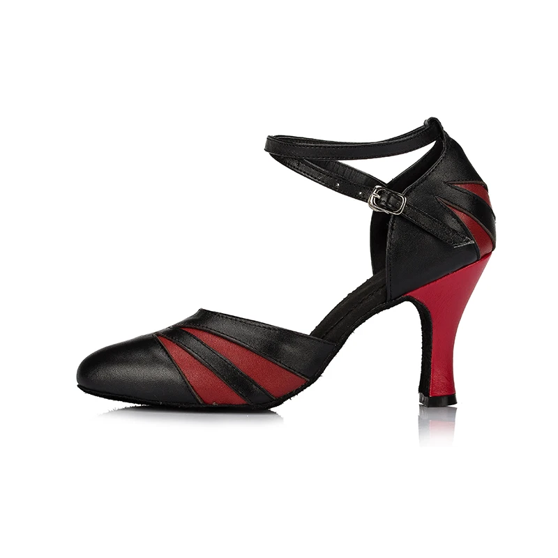 Zapatos de baile latino de tamaño personalizado para mujer, zapatos de salón de baile de Tango modernos, competición de práctica para niñas, negro y rojo, venta al por mayor