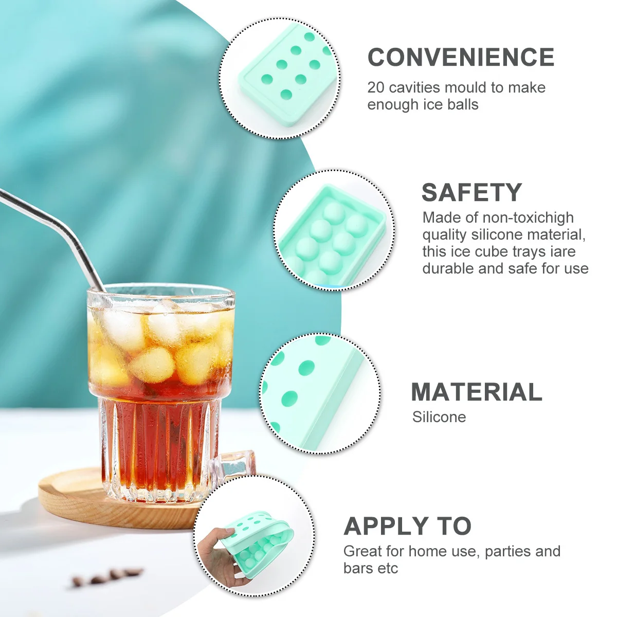 

KICHOUSE 20 Cavities Silicone Mold Maker for Cocktails Drinks Tray Lid Kitchen Party