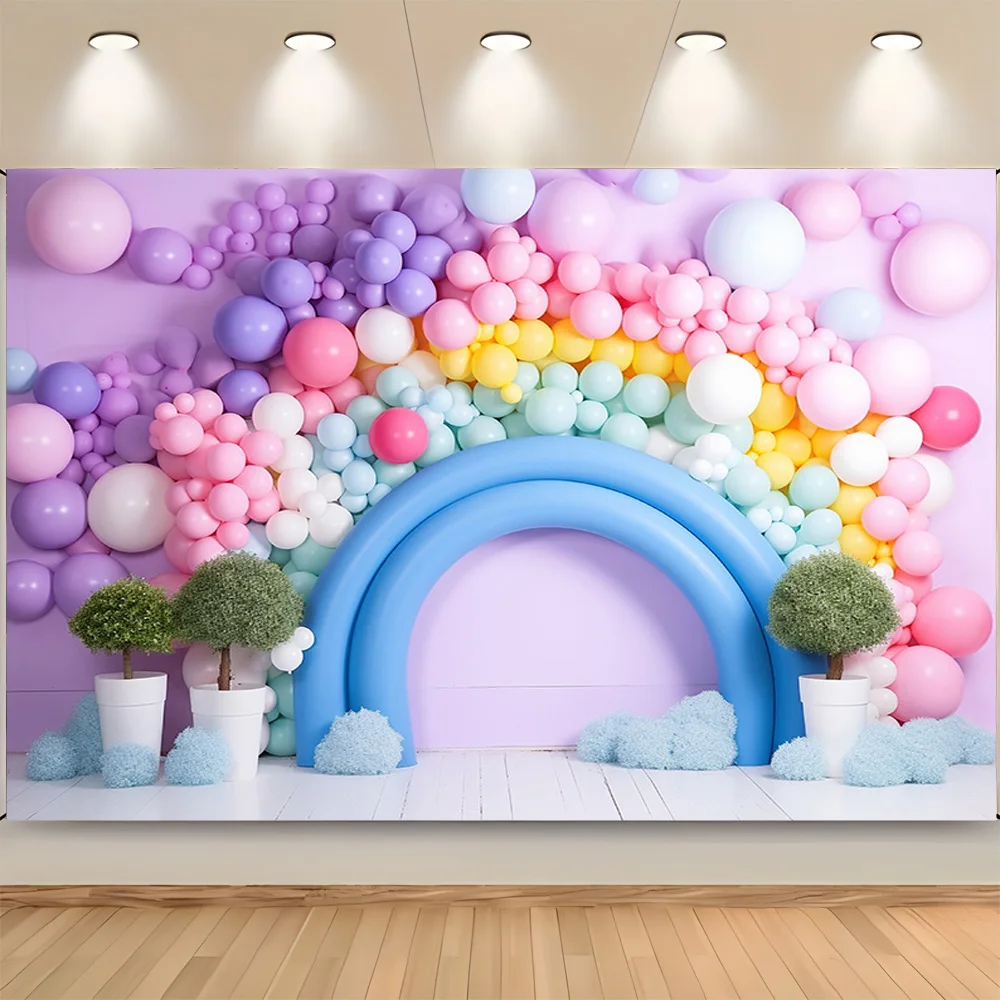 Arco-íris Balão Arco Fotografia Fundo, Cenários Adereços, Adorável Pastel Photo Studio, Decoração De Festa De Aniversário, CA-01