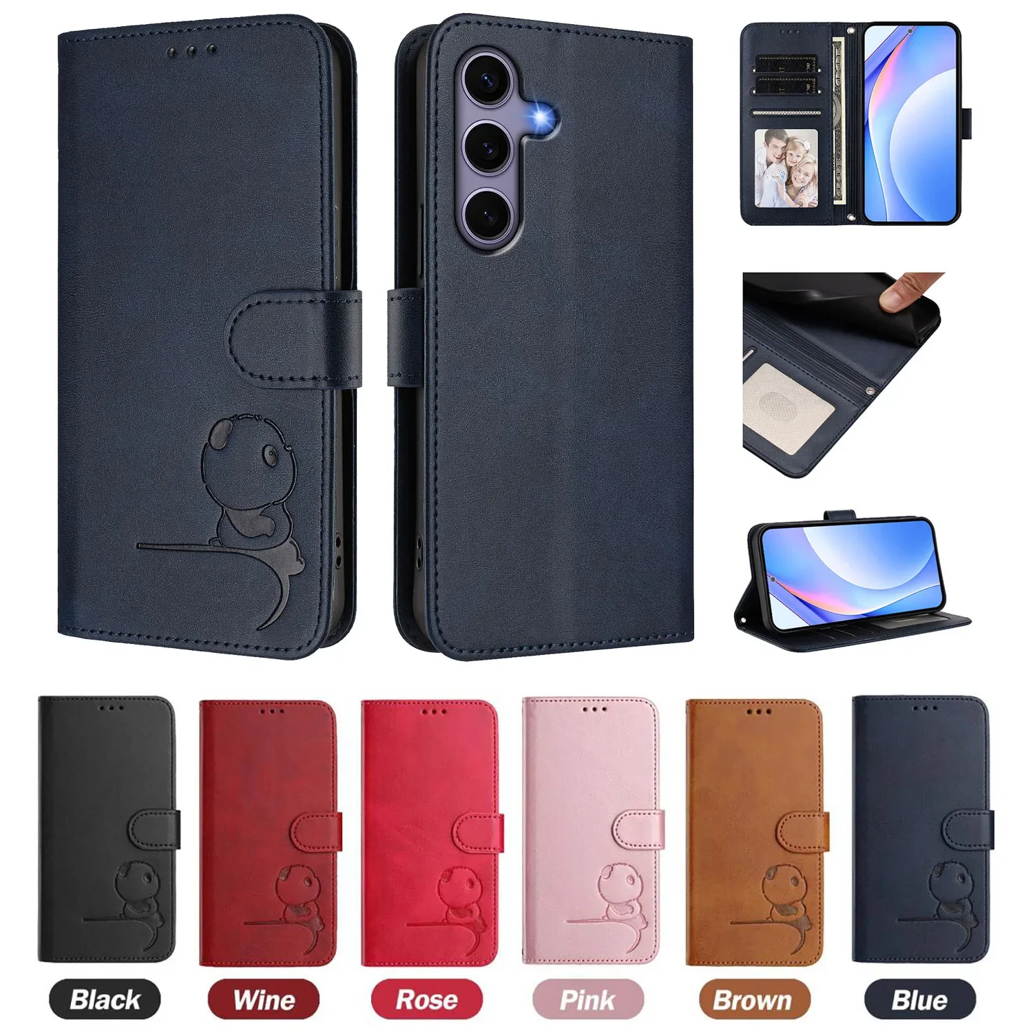 

Emboss Bear Leather Phone Wallet Case Book For Samsung Galaxy S25 Edge S24 S23 Ultra S22 S21 S20 FE S10 S9 S8 Plus Note 20 Cover