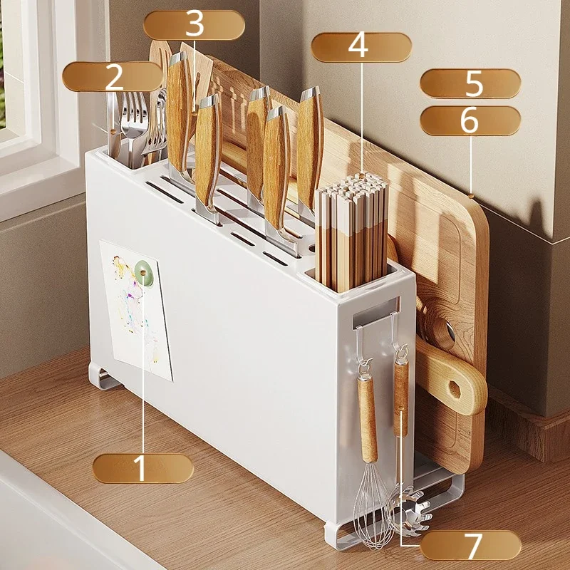 

Kitchen Knife Rack Chopstick Cage Shelf Home Multifunctional Countertop Chopping Board Rack