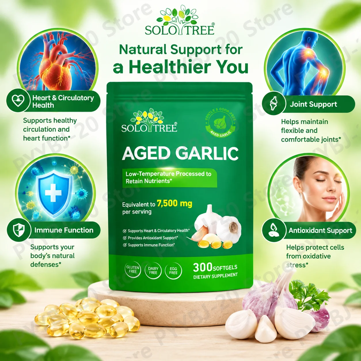 SOLOTREE Heart Health Softgels Heart Health Promotes Circulation Boosts Immune Function with Odorless Garlic Extract 7500mg 60ct