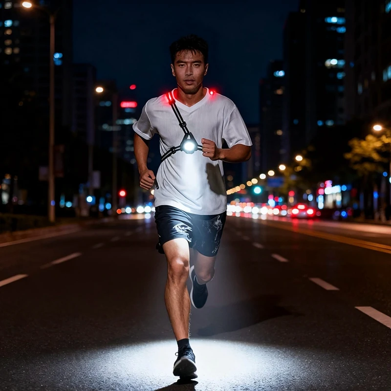 Biking Night Running Lights 5-LED Chest Front Red Warning USB Rechargeable IPX4 Waterproof for Outdoor