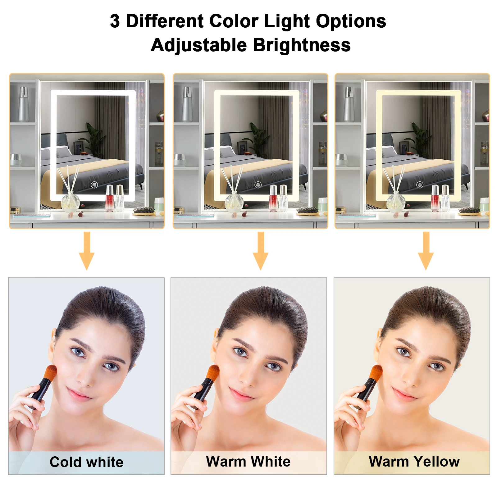 【صفقات 11.11، عروض الجمعة السوداء 2025】طاولة تزيين بيضاء مع مرآة ذكية بإضاءة LED ومكتب مكياج للزينة