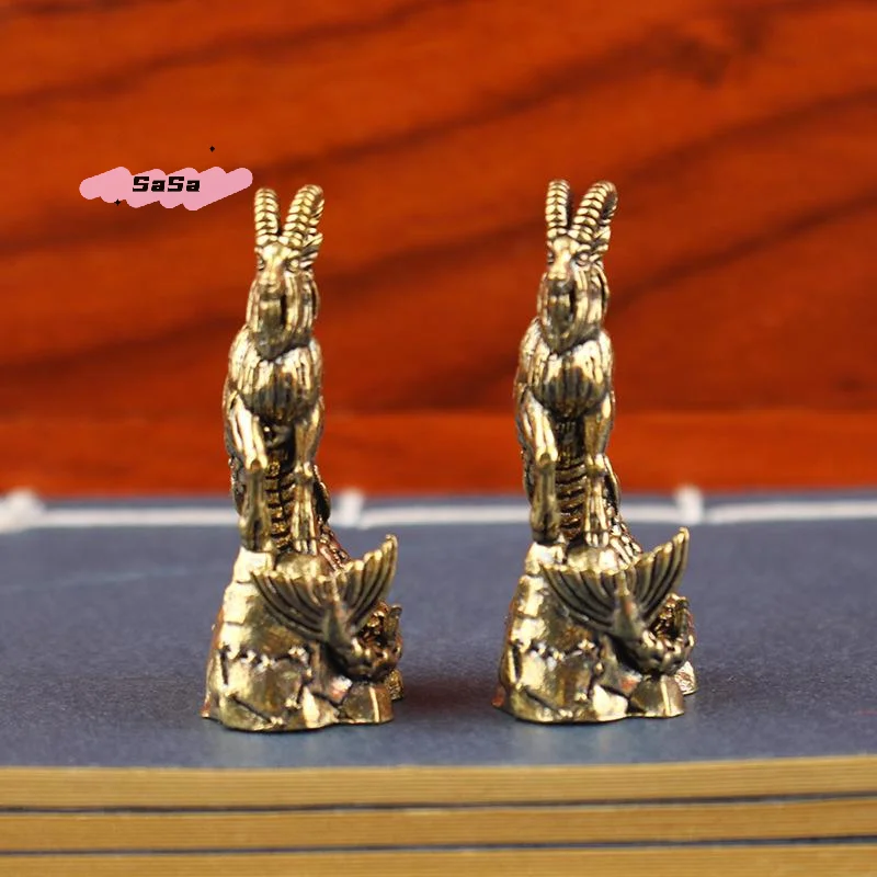 S-1Pc Capricorn Brass Statue Goat Body Fish Tail Zodiac Sign Figurine Vintage Luck Ornament For Home Desktop Feng Shui Decor