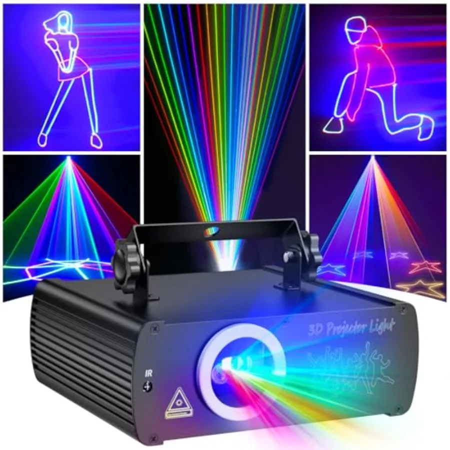 

DJ Laser Party Lights, 3D Animation RGB Laser Stage Lighting, DMX512 Music Sound Activated Disco Projector Lights, Remote Contr