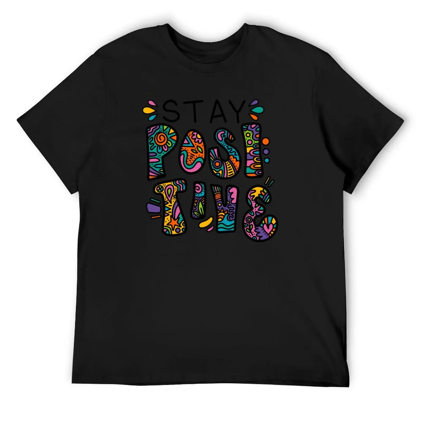 Stay Positive Colorful Doodle T-Shirt graphic shirts Blouse animal prinfor boys korean fashion mens clothing