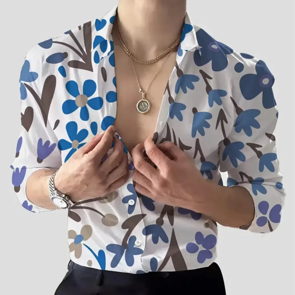 

Мужская рубашка с длинным рукавом со свежим цветочным узором и 3D принтом, весенне-осенняя женская модная осенняя повседневная рубашка большого размера в стиле Харадзюку