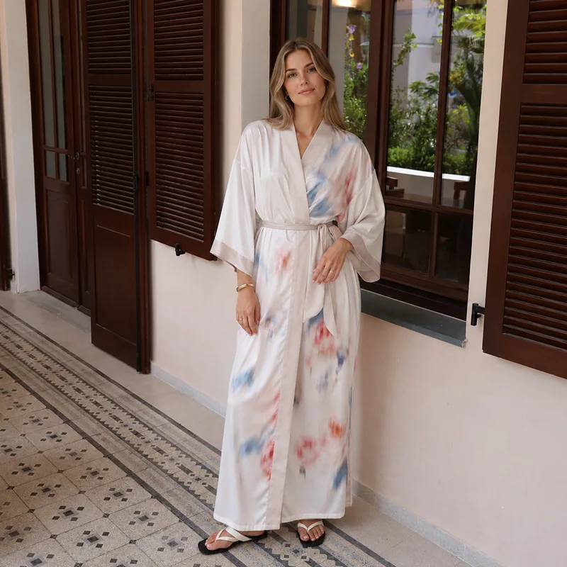 Luxury Satin Morning Gown Women Spring Autumn Long Sleeve Bathrobe Elegant Female Kimono Robe Sleepwear Ladies Home Loungewear