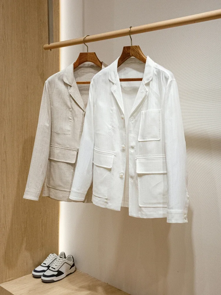 

Lyocell linen blend old money style men's casual jacket