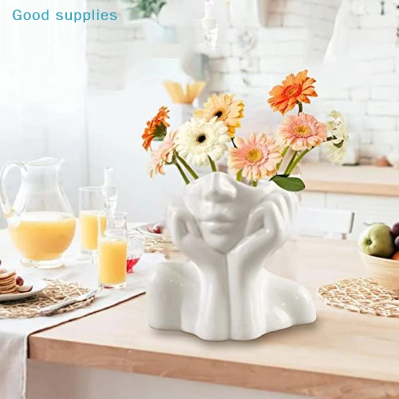 nimbleMinimalist Decorative Face Vase with Inner Groove Design Chic Home Vase for Living Room Office Entryway Decorobject