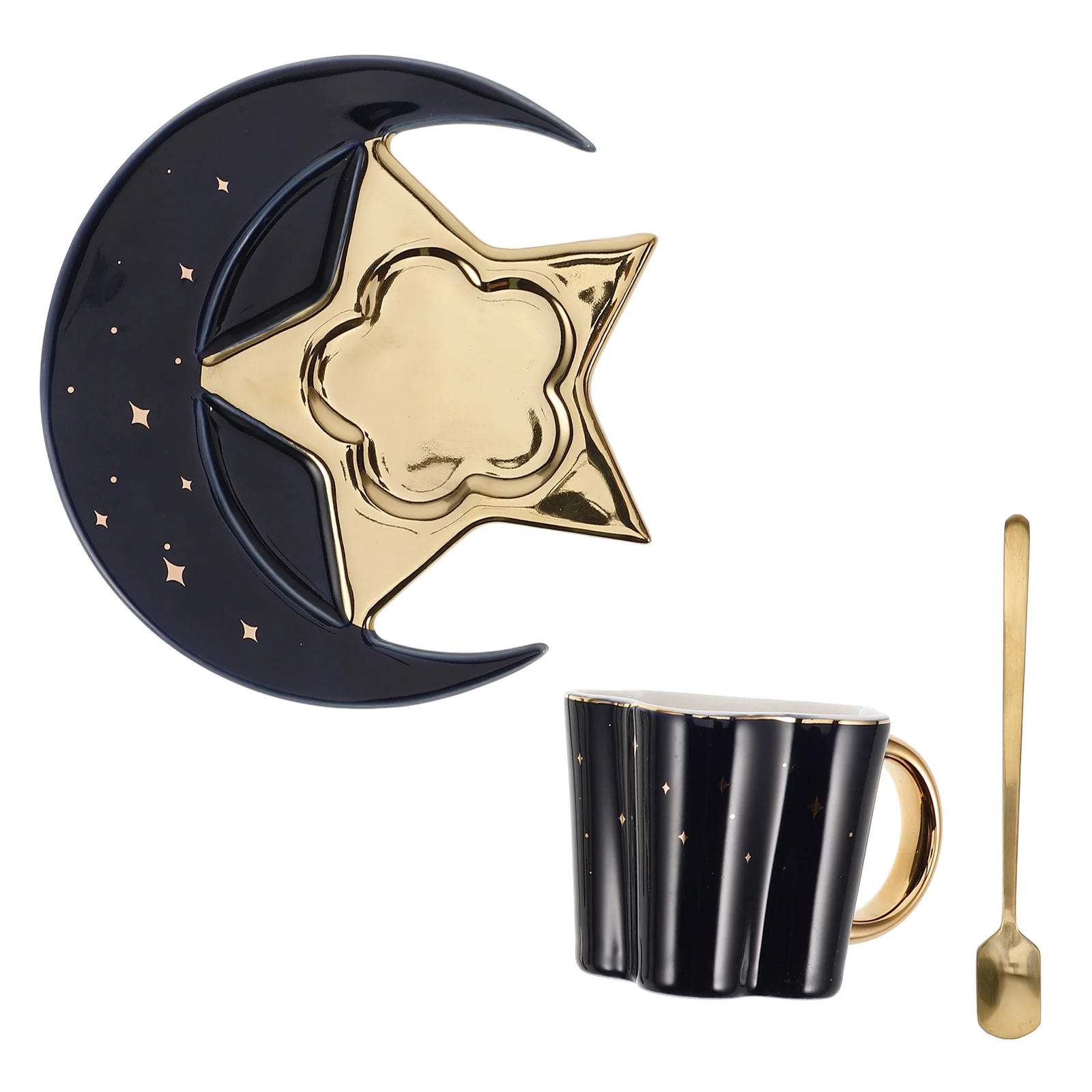

1Set Gold Handle Moon Mug Porcelain Cup Saucer Creative Ceramic Latte Tea Mug Office Milk Aesthetic Drinking Cup