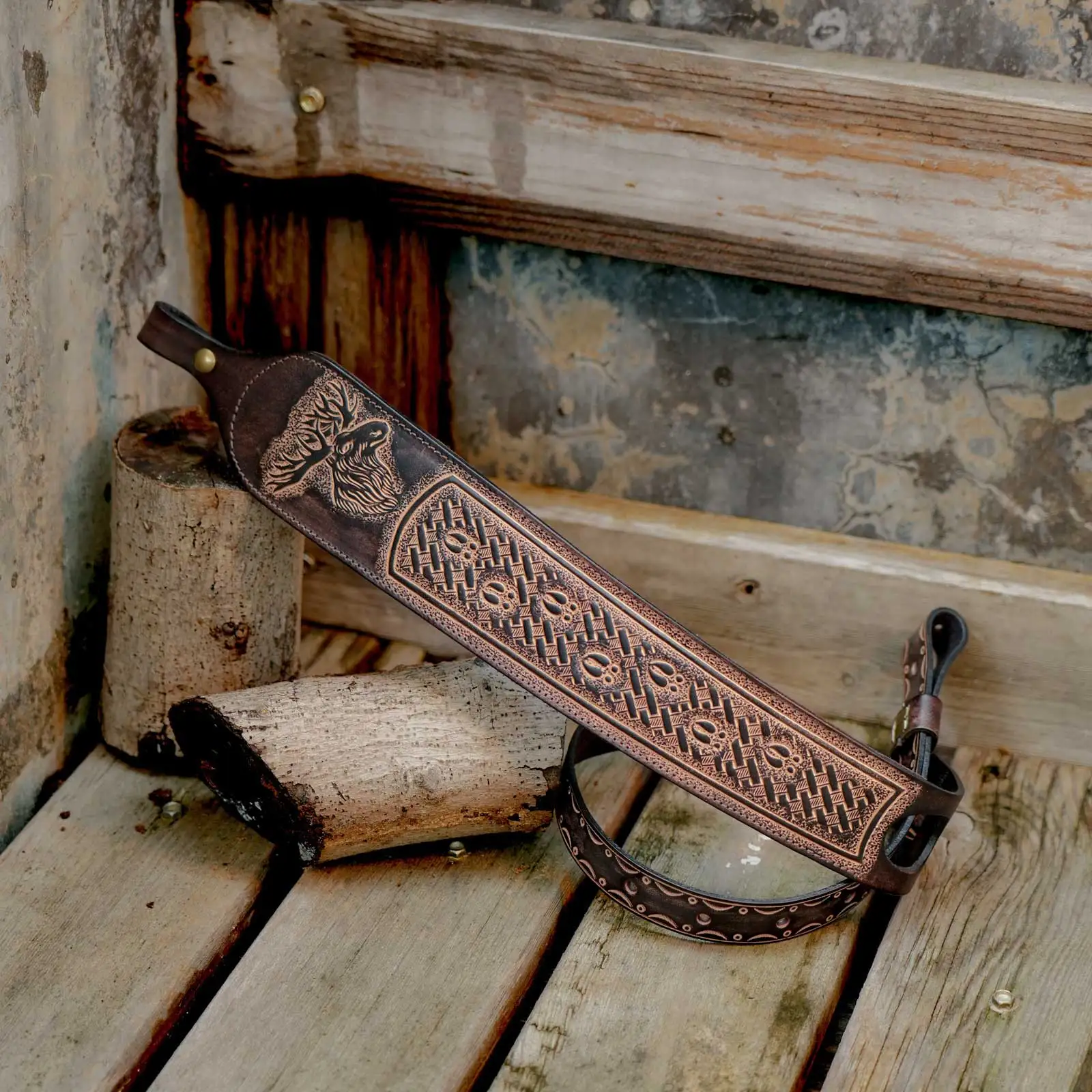 Tourbon Vintage Leder Gewehrriemen, Rutschfester Gewehr-Schultergurt, Verstellbare Länge 105cm, Fingerstütze, Jagdzubehör – Detail 4