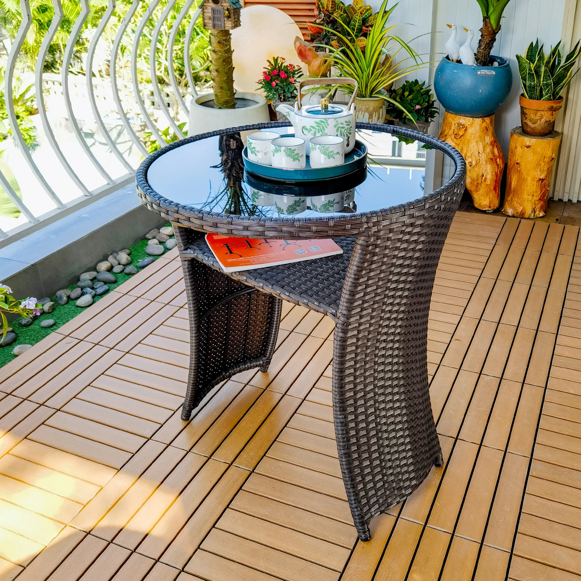 Colorful Combined Balcony Set Outdoor Garden PE Rattan Table Set