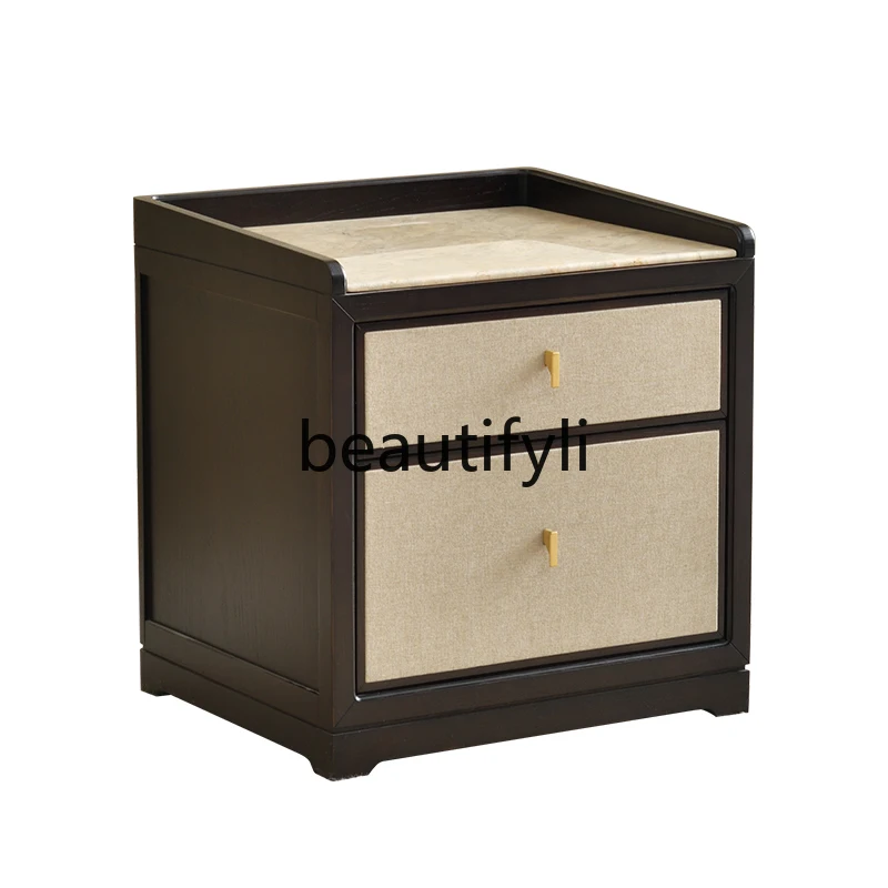 

Solid wood bedside table Bedside table 2024 new marble new Chinese-style bedroom complete installation-free ash wood floor