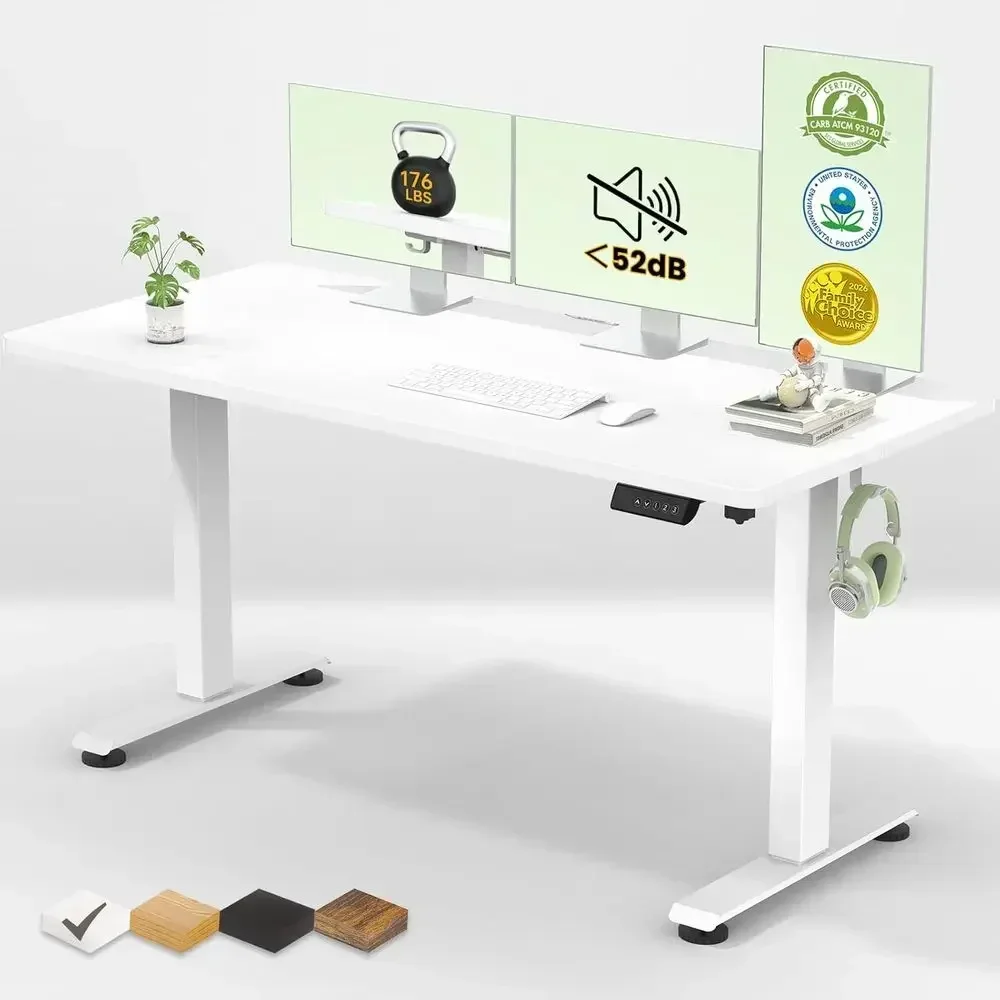 

Adjustable Height 55 Electric Desk for Home Office, Standing and Sitting, Wooden Top, White