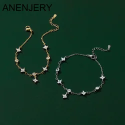 ANENJERY Delicate Zircon Four Leaf Grass Bracelets For Women Chain Bracelet Wedding Desgin Party Jewelry Gifts