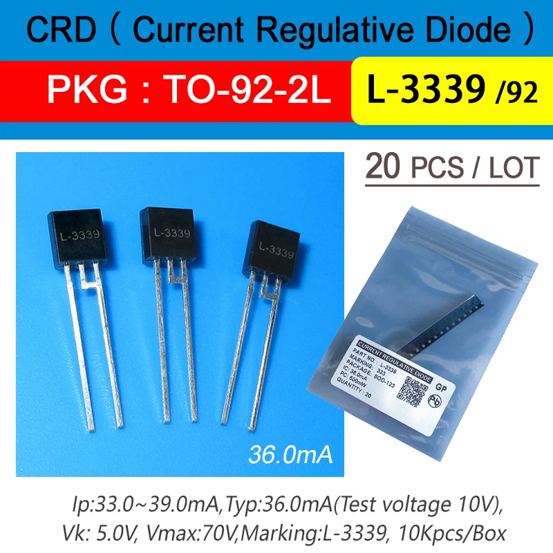 

20Pcs/Lot Crd Diodes L-3339 36Ma 70V Marking L-3339 Package To-92-2L Current Regulative Diode Free Shipping