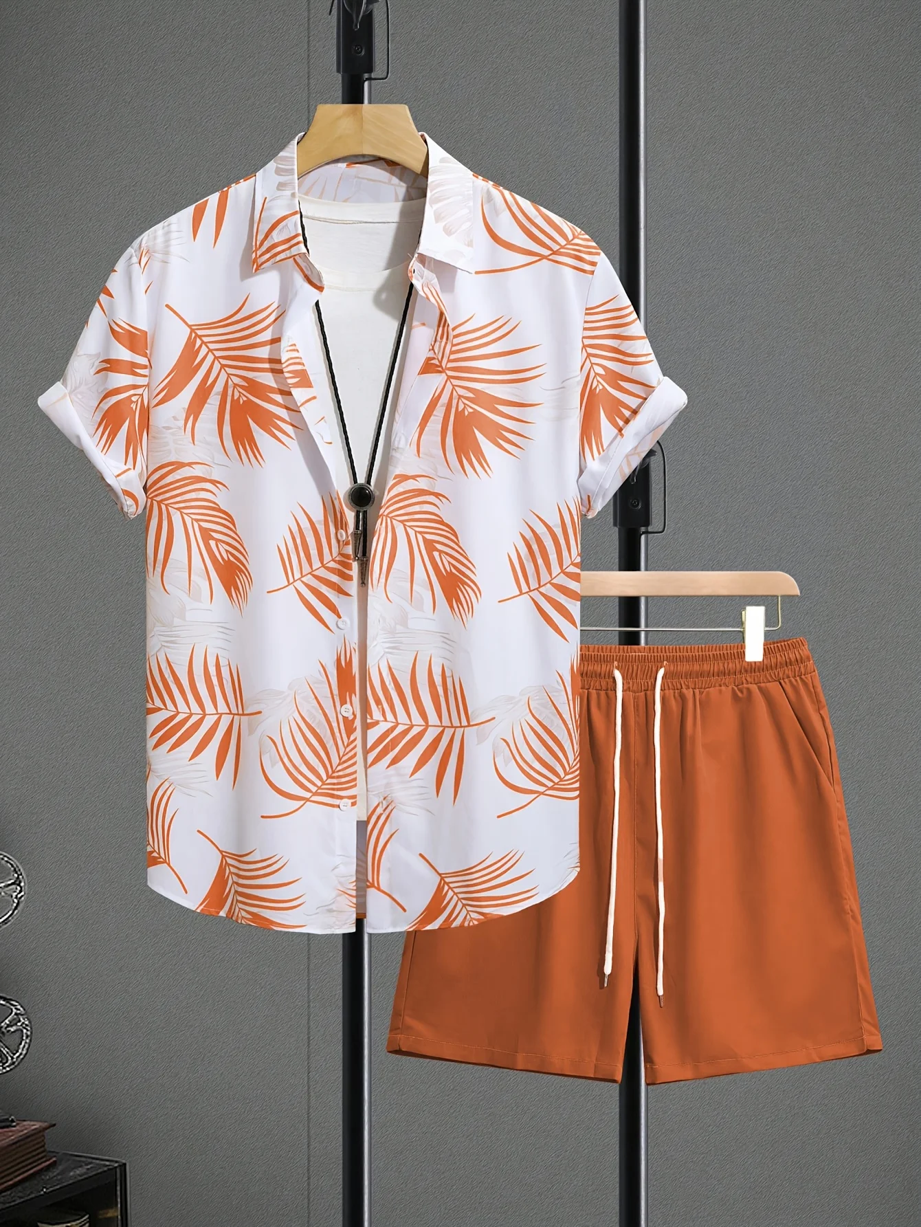 

Летние мужские шорты и рубашки с тропическим пляжным принтом, комплект из 2 предметов, пляжная одежда с завязками на талии, модная одежда с тропическим принтом в азиатском стиле