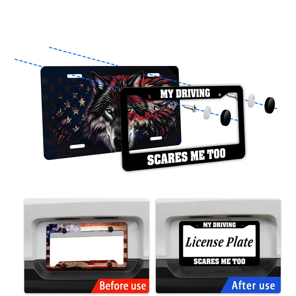 مضحك ومبتكر من الألومنيوم الأسود 2 - إطار لوحة ترخيص مع مجموعة براغي، هدية تزيين السيارة، 6 × 12 بوصة #3