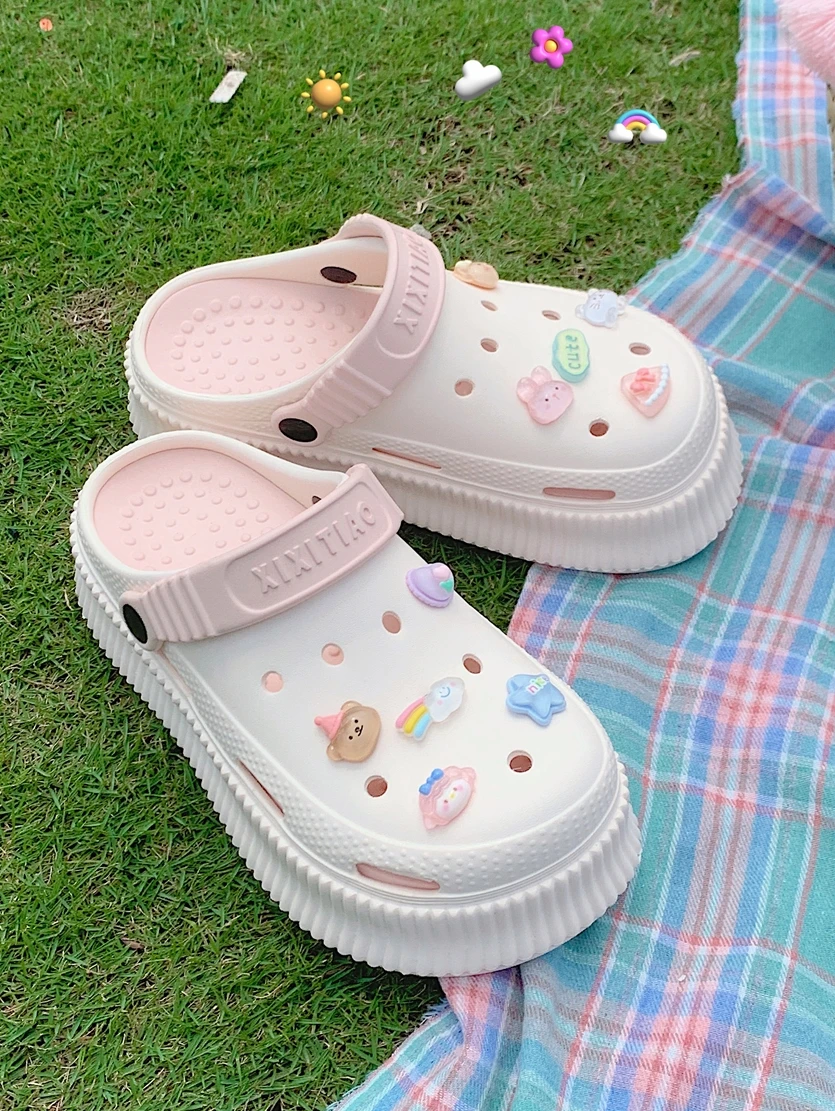 

Women Garden Shoes Summer Slippers Cute Cartoon Hole Shoes With Thick Soles Increase Height Summer Wear Anti Slip Beach Sandals