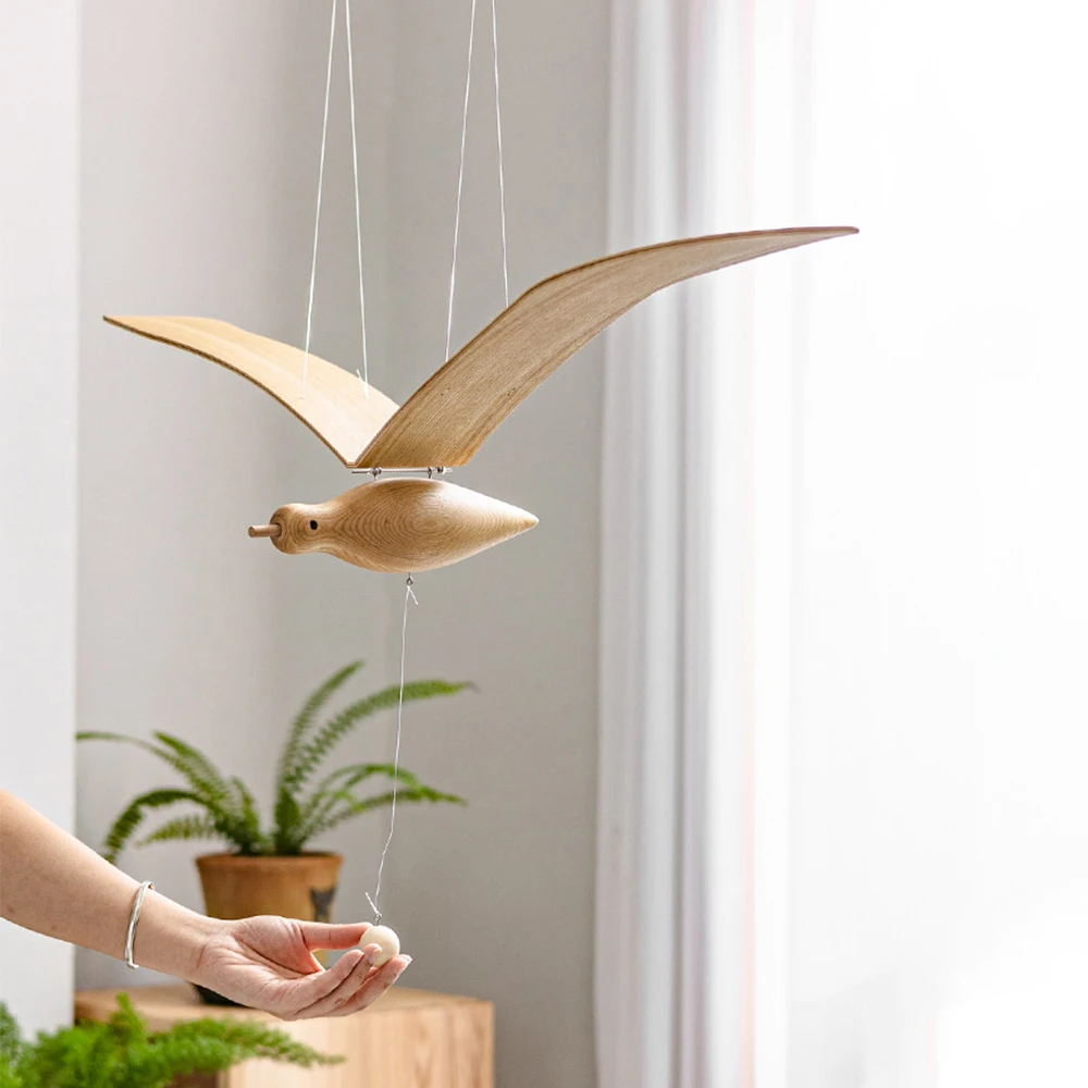Hand Carved Wooden Seagull Hanging Wind Chime Aerial Pendant Flying Seagull Home Decor Window   Nursery Children's Room Hanging